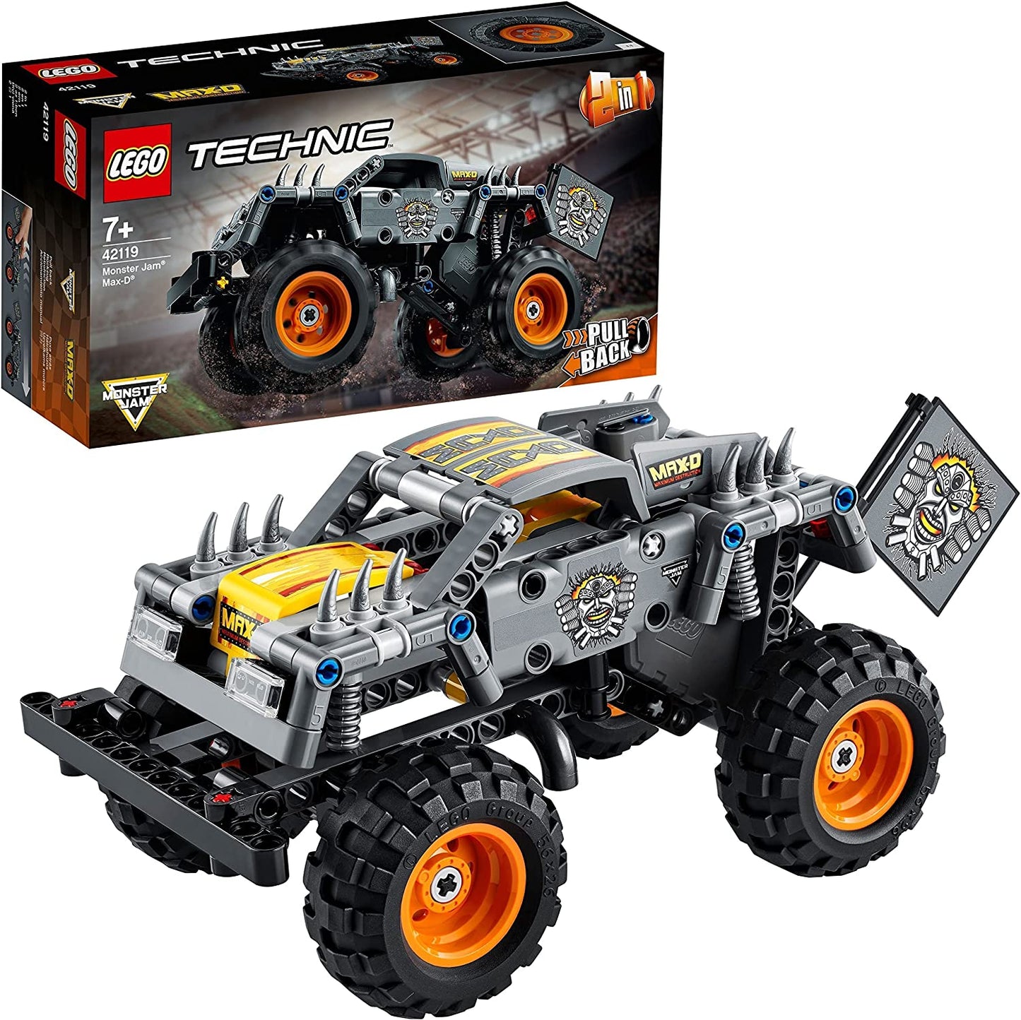 LEGO 42119 - Technic Monster Jam Max-D Camión de Juguete a Cuatriciclo Remolcable 2 en 1