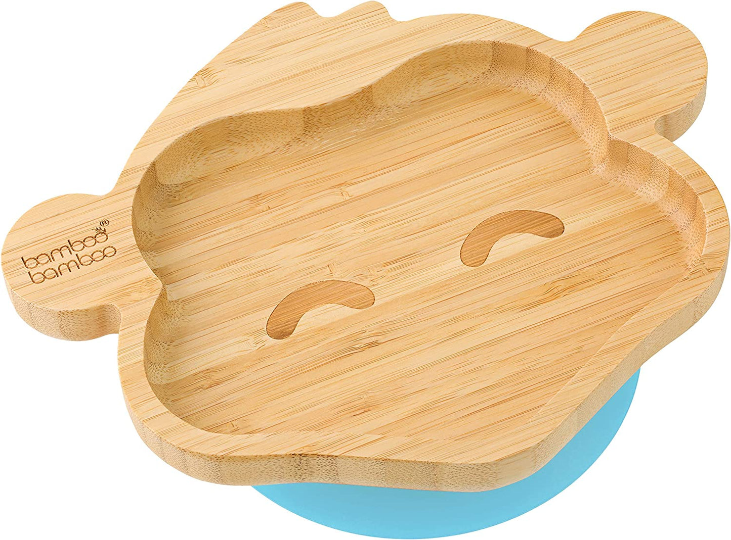 bamboo bamboo Placa de Bambu para Bebês – Crianças e Crianças com Ventosa para Bebês | Não Tóxico | Legal ao toque | Ideal para Baby-Led Weaning (Monkey, Azul)