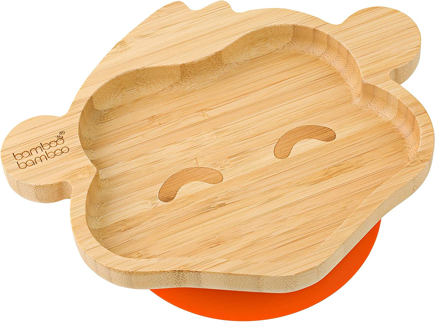 Bamboo Bamboo Tabla de Bambú para Bebés - Niños y Niños con Ventosa para Bebés | No tóxico | Fresco al tacto | Ideal para el destete dirigido por el bebé (mono, naranja)