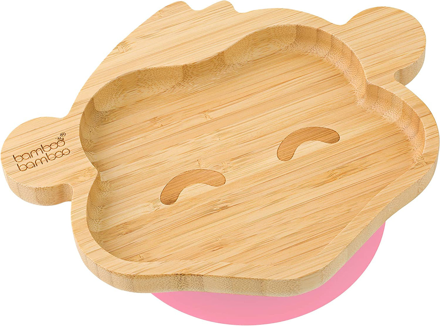 bamboo bamboo Placa de Bambu para Bebês – Crianças e Crianças com Ventosa para Bebês | Não Tóxico | Legal ao toque | Ideal para Baby-Led Weaning (Monkey, Rosa)