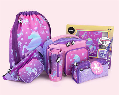 Fringoo - de grande capacidade crianças de almoço quadrado para Saco| Pequena bolsa legal lancheira para crianças | Perfeito como lancheira escolar para Meninas - Unicórnio Ombre