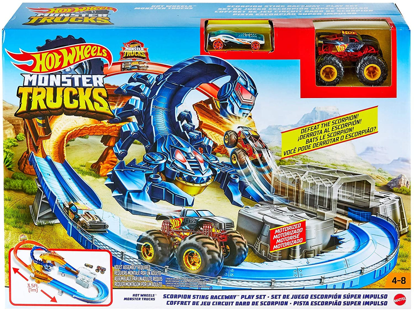 Hot Wheels - Pista de carreras Scorpion de camiones monstruo