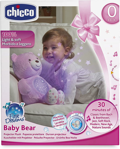 Chicco First Dreams -  Bebê urso rosa musical com luz noturna - Brinquedo pelúcia