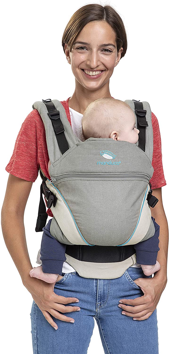 manduca XT > Grey- Ocean < Carrinho de bebê com assento ajustável, 3 posições (frente para dentro, quadril e costas), sem necessidade de inserção infantil, algodão orgânico, cresce com seu bebê desde o nascimento até a criança (3,5-20 kg)