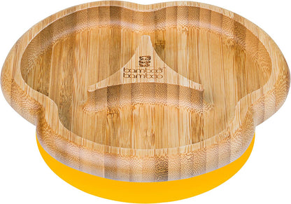 bamboo bamboo Placa de Bambu para Bebês – Crianças e Crianças com Ventosa para Bebês | Não Tóxico | Legal ao toque | Ideal para Baby-Led Weaning (Divisor, Amarelo)