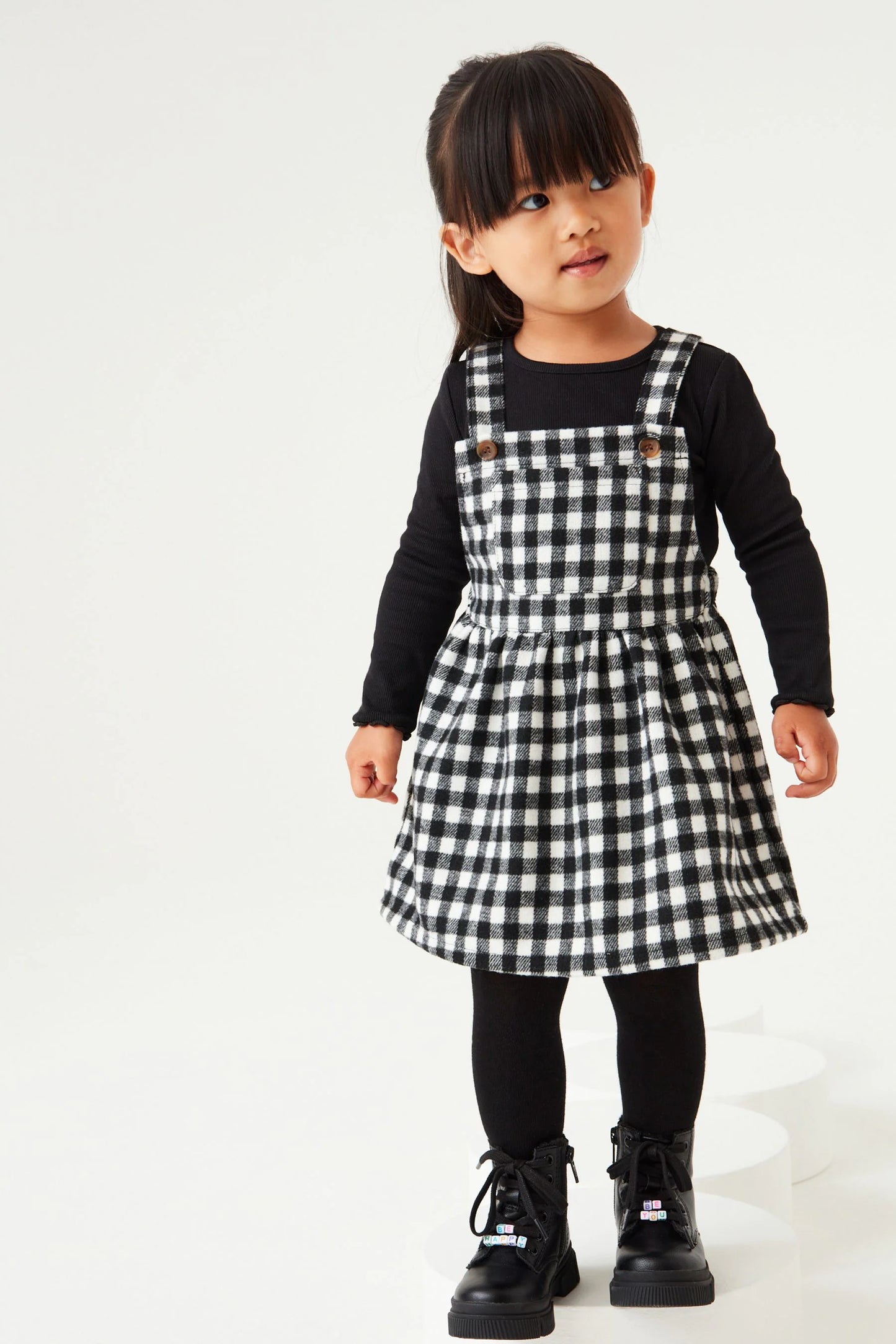 |BabyGirl| Vestido Pinafore Xadrez - Preto (3meses-8anos)