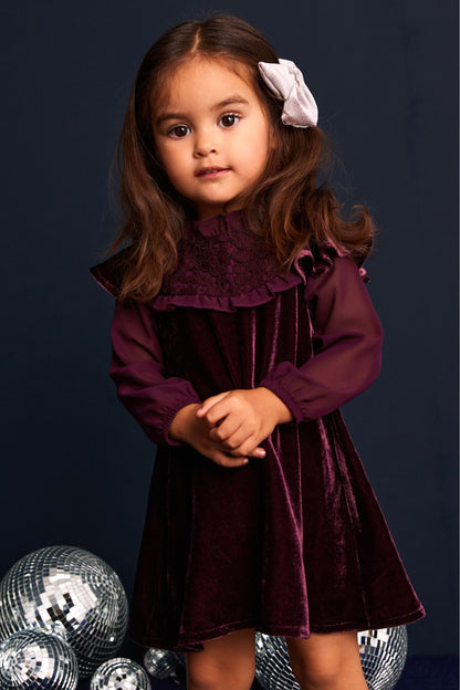 |BabyGirl| Vestido de Festa de Veludo - Roxo (3meses-8anos)