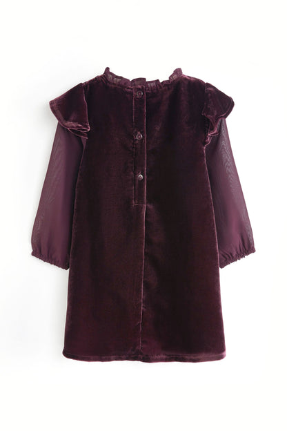 |BabyGirl| Vestido de Festa de Veludo - Roxo (3meses-8anos)