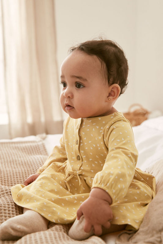 |BabyGirl| Vestido em Jersey - Amarelo Ocre - (0meses-2anos)