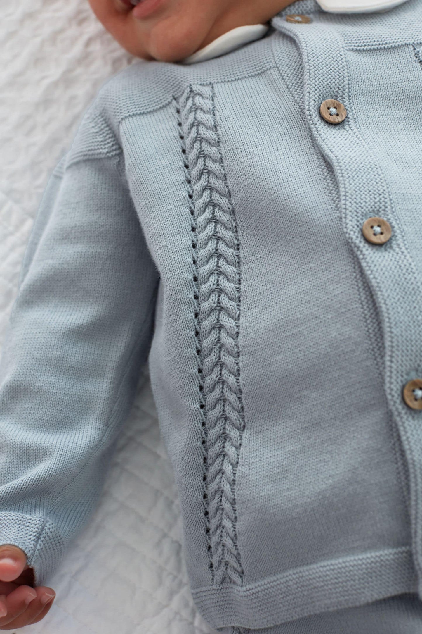 |BabyBoy| Conjunto Cardigan com Gola e Legging de Malha Fina / Azul Claro -  (0meses-2anos)