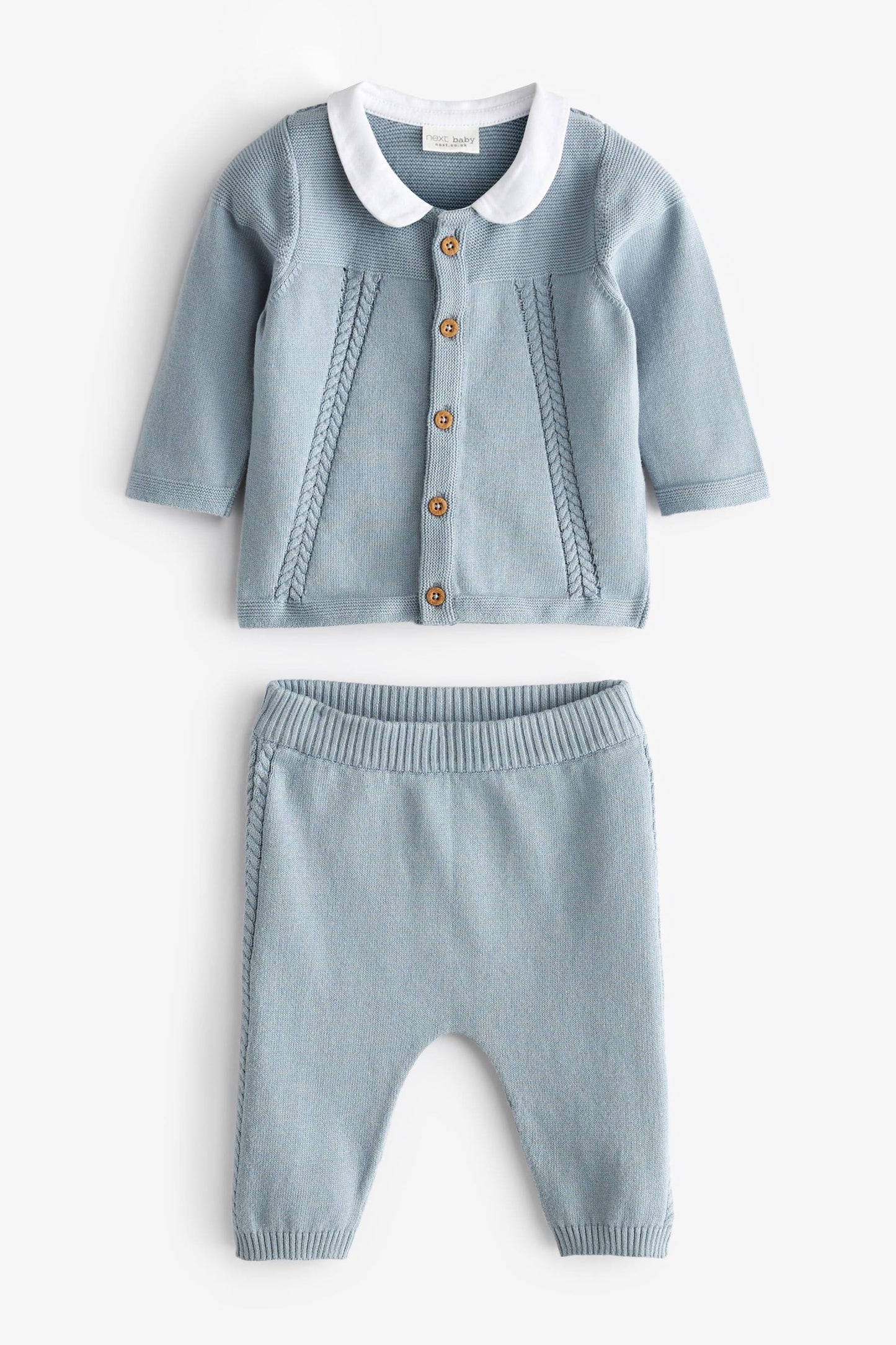 |BabyBoy| Conjunto Cardigan com Gola e Legging de Malha Fina / Azul Claro -  (0meses-2anos)