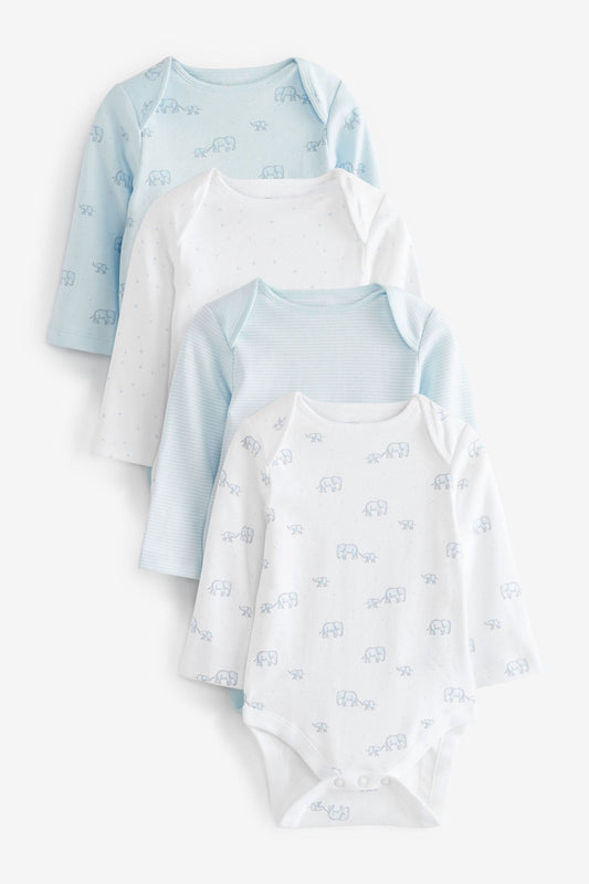 |Bebé| Conjunto Body Manga Larga - Kit 4 piezas / Azul/Blanco - (0 meses-3 años)