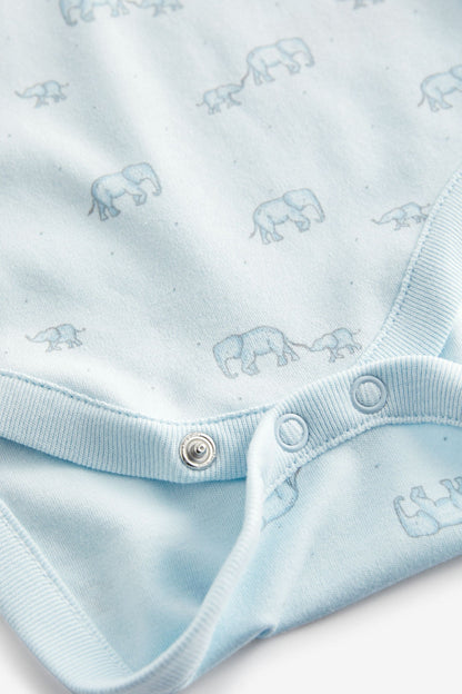 |BabyBoy| Conjunto de Bodys Elefante Kit com 4 peças - Azul/Branco - (0 meses-2anos)