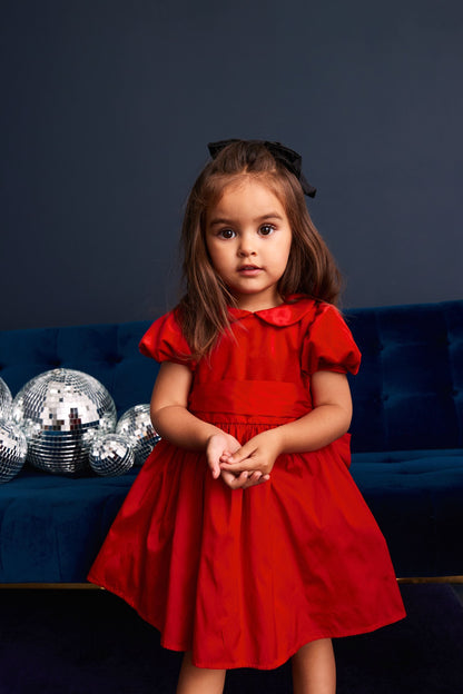 |Niña| Vestido de fiesta de terciopelo y tafetán - Rojo (3 meses-8 años)