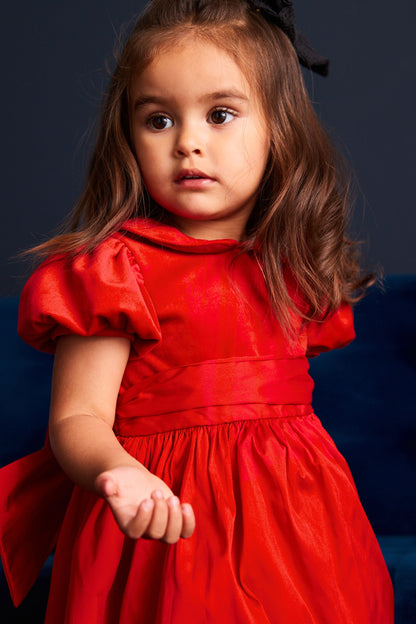 |Niña| Vestido de fiesta de terciopelo y tafetán - Rojo (3 meses-8 años)