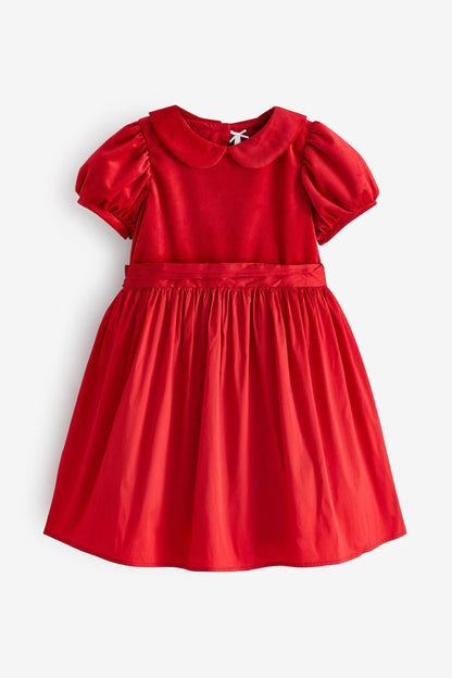 |Niña| Vestido de fiesta de terciopelo y tafetán - Rojo (3 meses-8 años)