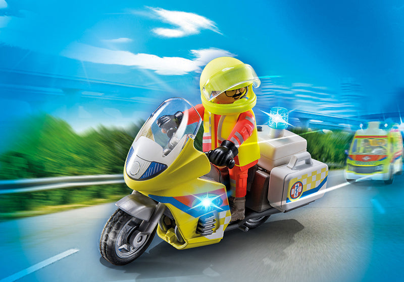 Playmobil de emergência com Motocicleta intermitentes luzes