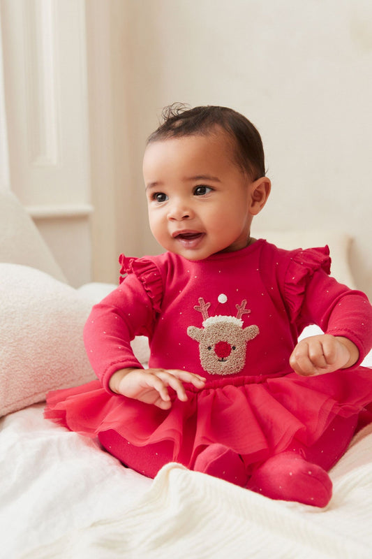 |BabyGirl| Pijama de Rena com Tutu - Vermelho - (0meses-3anos)