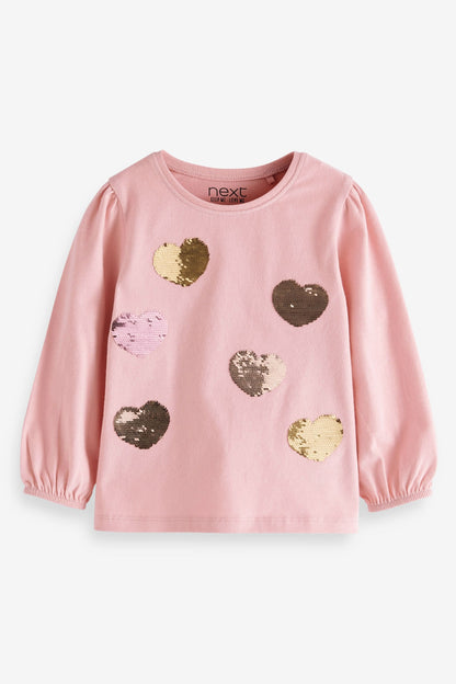 |BabyGirl| Camiseta Manga Longa com Paetês - Rosa (3meses-7anos)