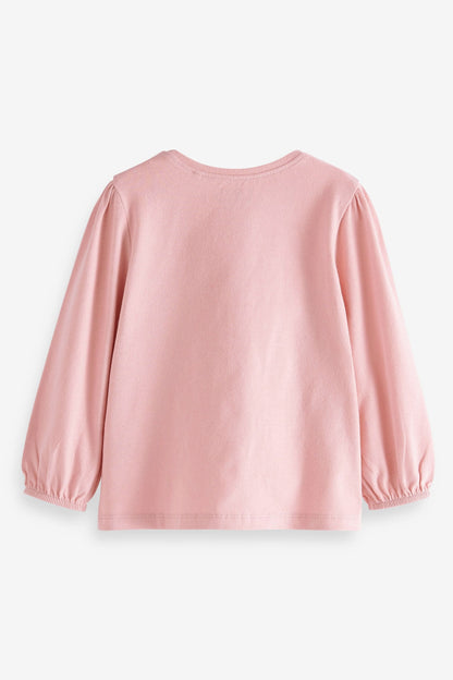 |BabyGirl| Camiseta Manga Longa com Paetês - Rosa (3meses-7anos)