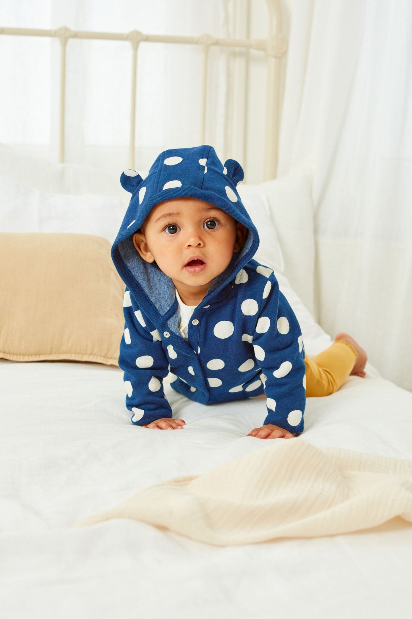 |BabyGirl| Jaqueta Jersey Leve- Azul Bolinhas - (0meses-2anos)