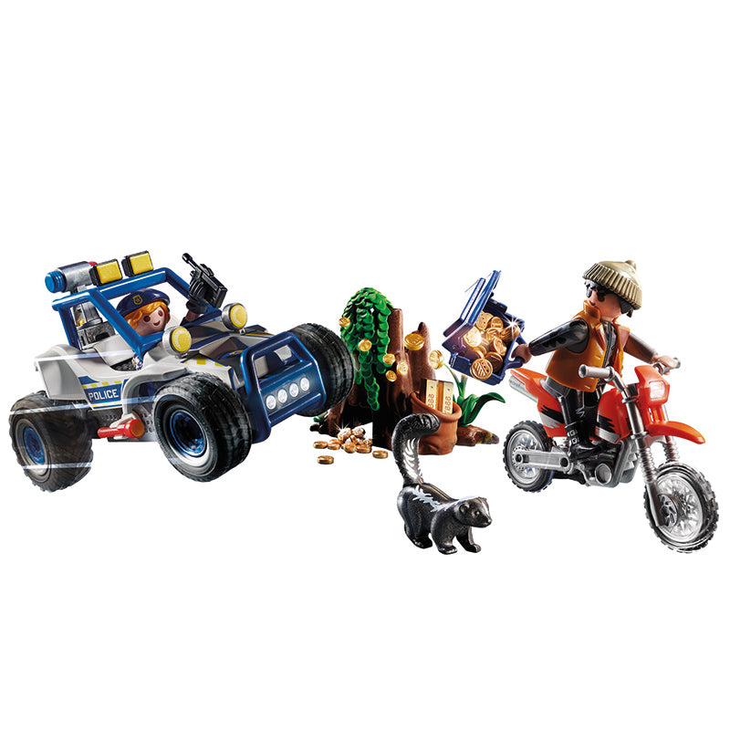 Playmobil - Carro off-road da polícia em ação na cidade com ladrão de joias