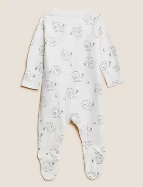 |BabyGirl| Pijamas de Puro Algodão com Estampa de Leão Cinza Prateado (0 meses a 3 anos)
