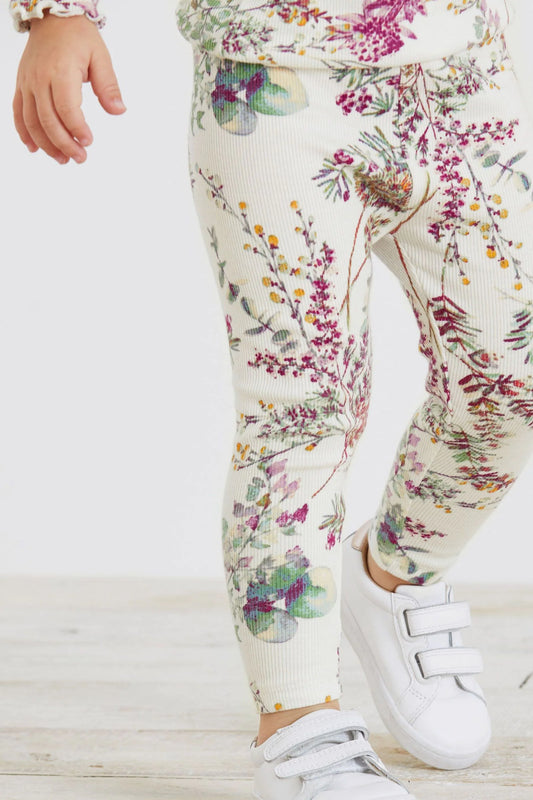 |Niña| Legging floral de punto de canalé - Crema (3 meses-7 años)