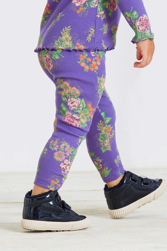 |BabyGirl| Legging Rib Jersey Floral - Azul (3meses-7anos)