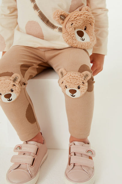 |BabyGirl| Leggings Bordadas - Urso Marrom (3meses-7anos)