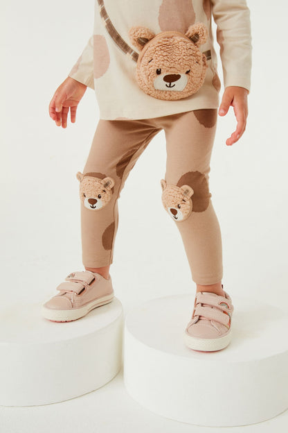 |BabyGirl| Leggings Bordadas - Urso Marrom (3meses-7anos)