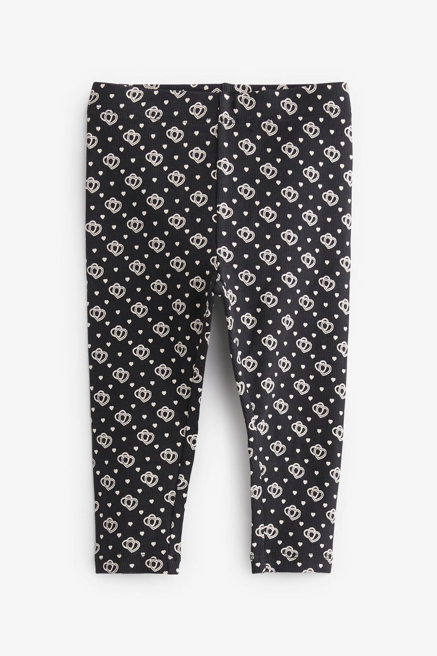 |Niña| Legging de punto de canalé Heart - Negro monocromático (3 meses-7 años)