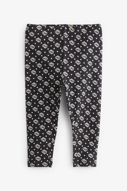 |Niña| Legging de punto de canalé Heart - Negro monocromático (3 meses-7 años)