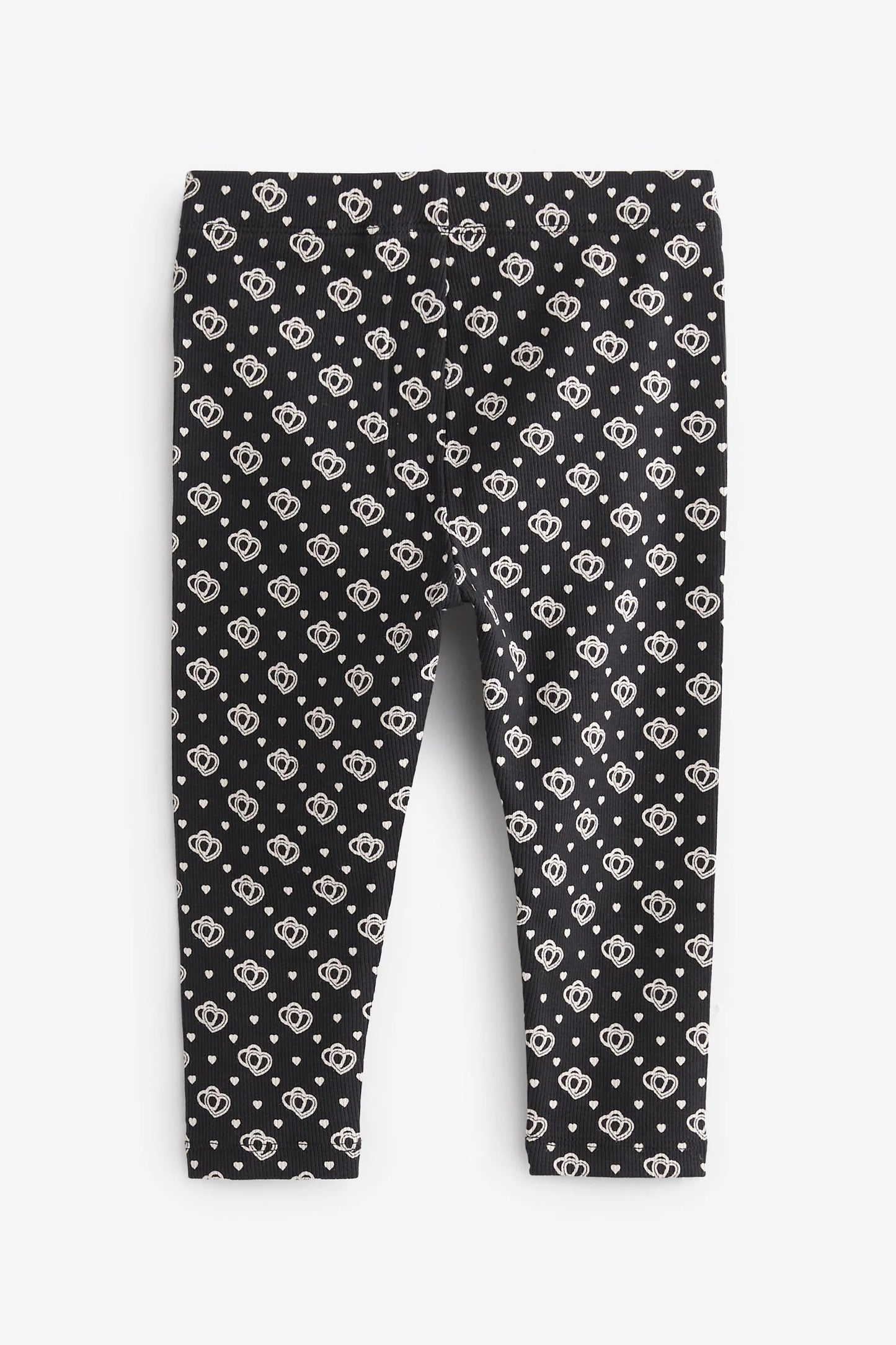 |Niña| Legging de punto de canalé Heart - Negro monocromático (3 meses-7 años)