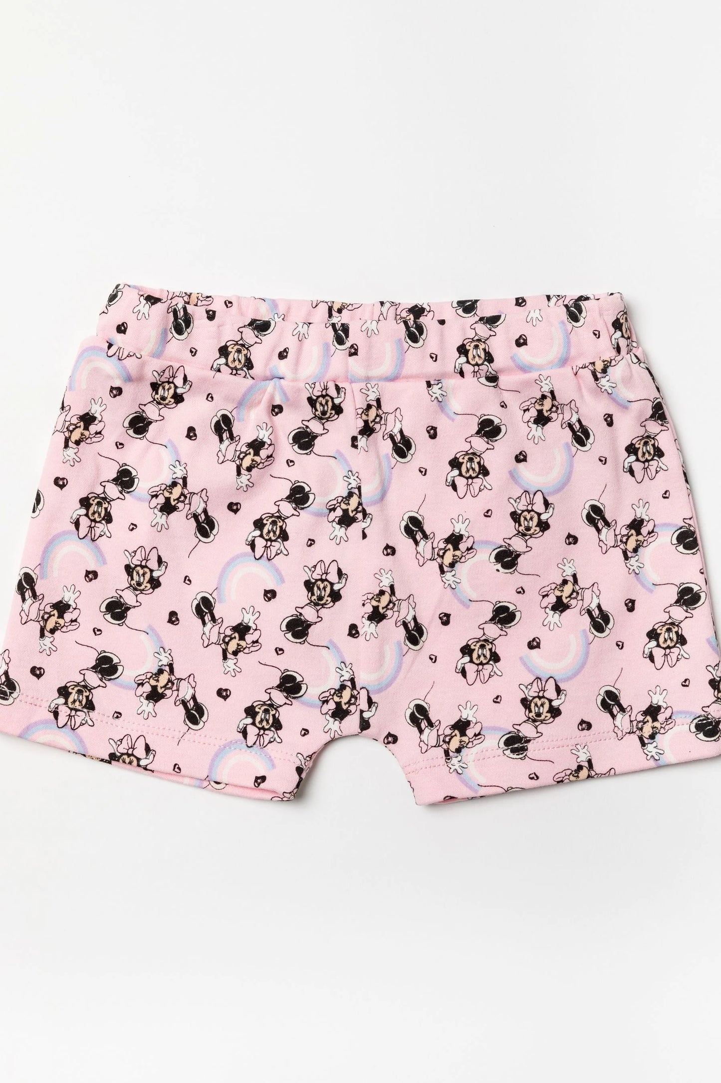 Disney - Conjunto de top, shorts e babador rosa Minnie Mouse arco-íris