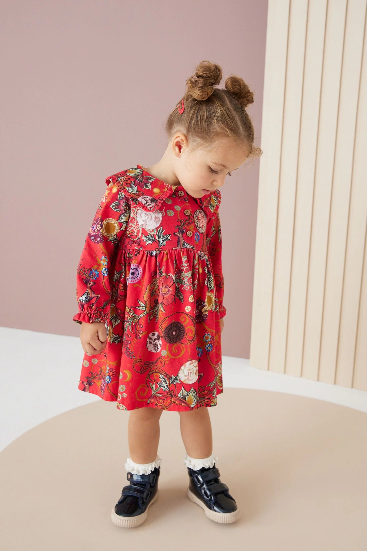 |Niña| Vestido de tarde con cuello de flores - Rojo - (3 meses-7 años)