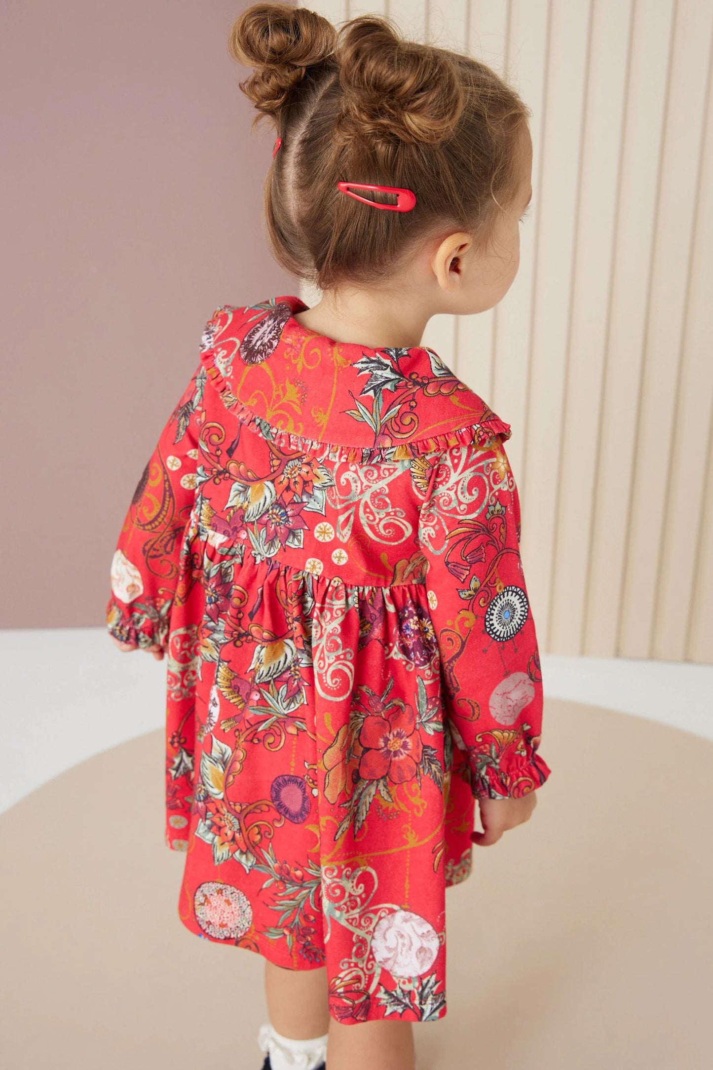 |Niña| Vestido de tarde con cuello de flores - Rojo - (3 meses-7 años)