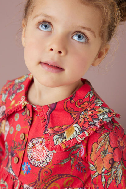 |Niña| Vestido de tarde con cuello de flores - Rojo - (3 meses-7 años)