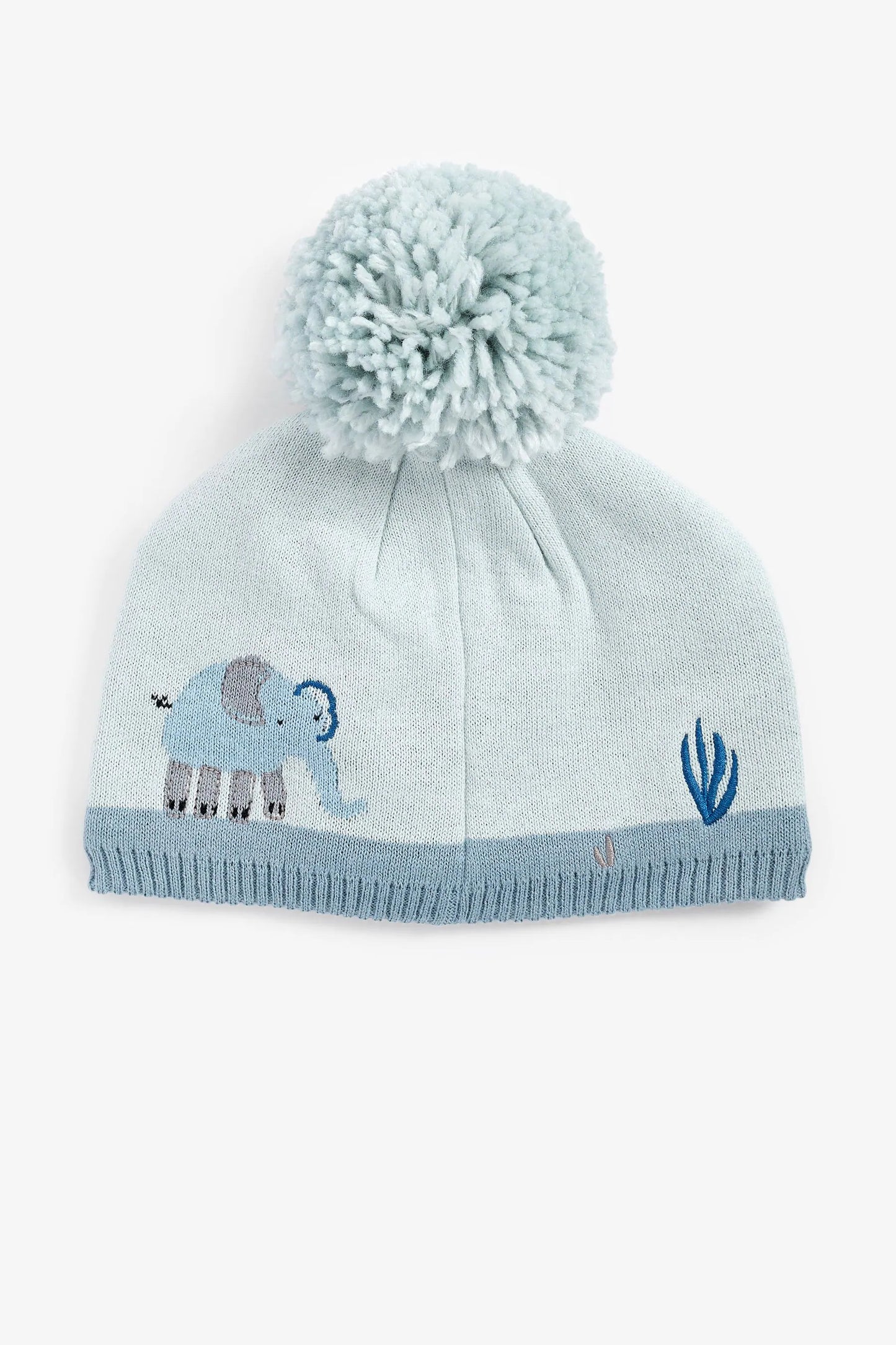 |Bebé| Gorro de punto con pompones / Elefante Azul - (0 meses-2 años)