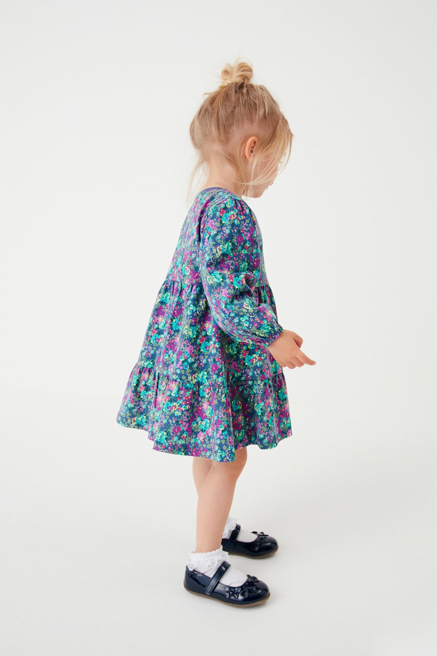 |BabyGirl| Vestido Estampa Camadas Floral - Azul - (3meses-7anos)