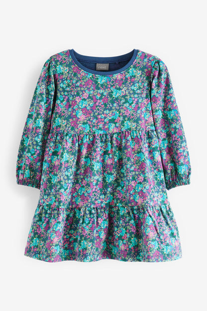 |BabyGirl| Vestido Estampa Camadas Floral - Azul - (3meses-7anos)