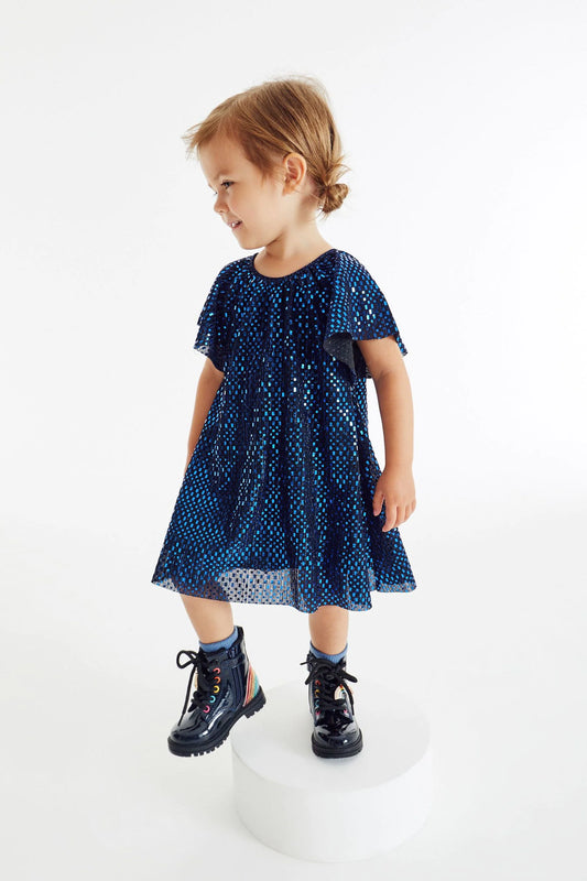 |Niña| Vestido con mangas Angel Glitter - Azul - (3 meses-8 años)