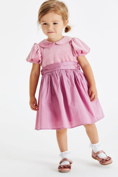 |Niña| Vestido de fiesta de terciopelo y tafetán - Rosa (3 meses-8 años)