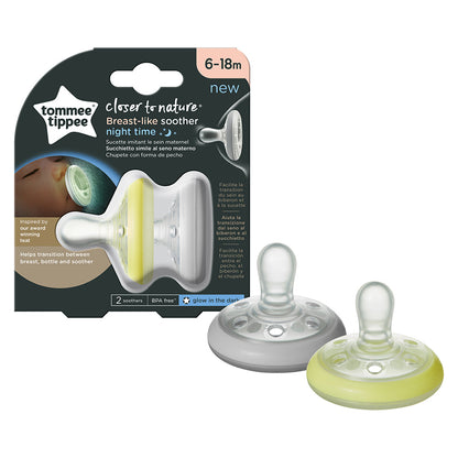 Tommee Tippee Chupetas Formato do Peito Materno Noturnas - Kit com 2 - 6-18m