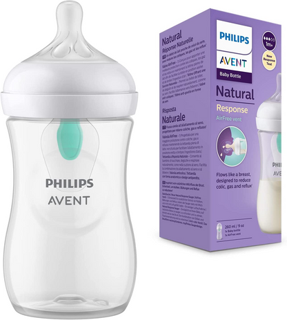 Philips  Mamadeira Avent Natural Response - mamadeira de 260 ml para leite com ventilação AirFree, sem BPA para bebês recém-nascidos com mais de 1 mês (modelo SCY673/01)