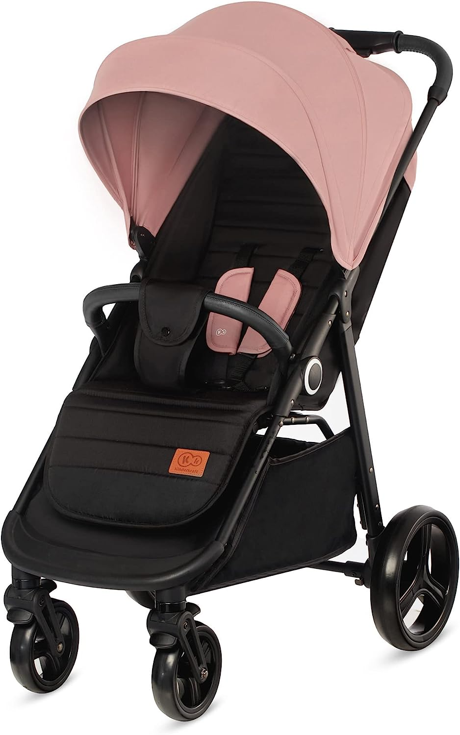 Kinderkraft GRANDE PLUS Carrinho de passeio para crianças desde o nascimento até 22 kg, capota extra grande, posição horizontal, dobrável com uma mão, absorção de choque em todas as rodas, cinza