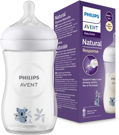 Philips  Mamadeira Avent Natural Response - mamadeira de 260 ml para leite com ventilação AirFree, sem BPA para bebês recém-nascidos com mais de 1 mês (modelo SCY673/01)