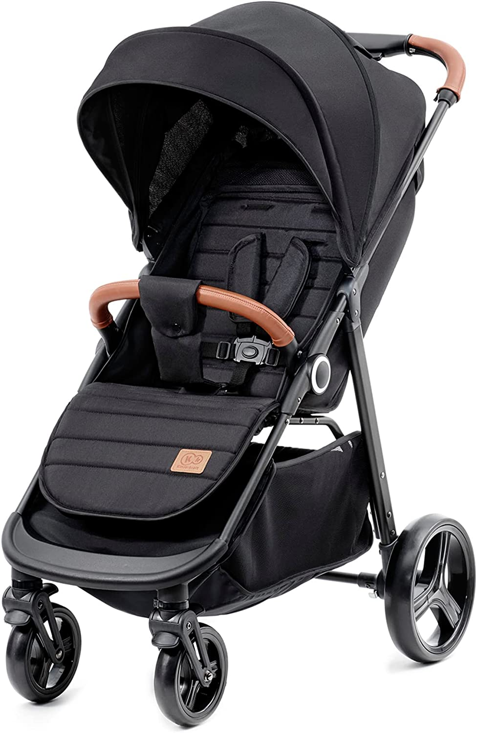 Kinderkraft GRANDE PLUS Carrinho de passeio para crianças desde o nascimento até 22 kg, capota extra grande, posição horizontal, dobrável com uma mão, absorção de choque em todas as rodas, cinza