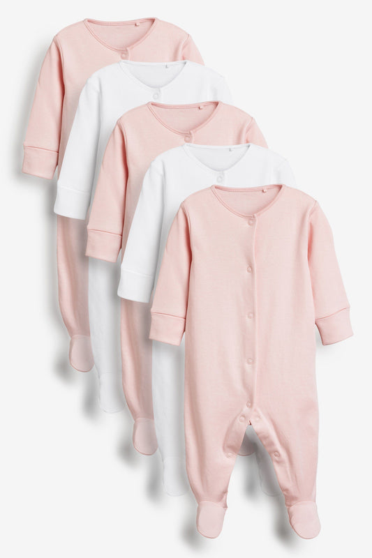 Meu Primeiro Guarda-Roupas - Macacões Rosa e Branco - Kit com 5 ROUPA Anne Claire Baby Store Ltd. 