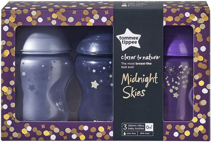 Tommee Tippee Closer to Nature Midnight Skies Mamadeiras, 260 ml - Kit com 3 Anne Claire Baby Store 